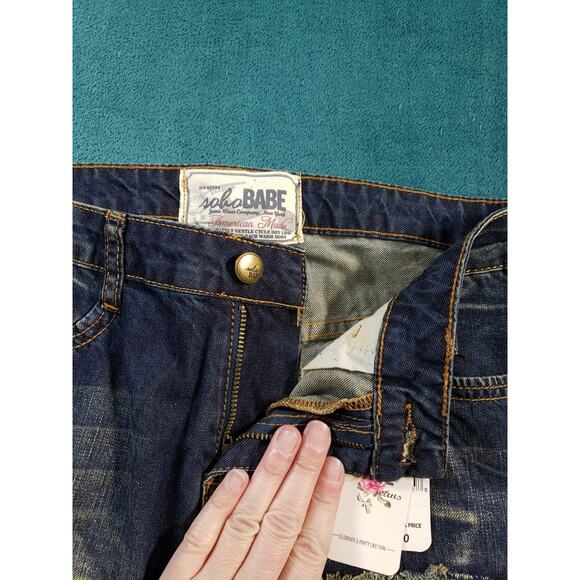 Soho Babe Jeans Sz 5 Womens Blue Mid Rise Cuffed Crop Distressed Stretch NWT - Picture 7 of 15